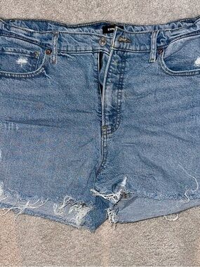 Express Women’s Distressed Denim Jean Shorts in Light Blue